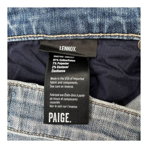 New Paige Lennox Men US 33 Denim Blue Jeans Slim Skinny Stretch Ripped Casual - Picture 12 of 12